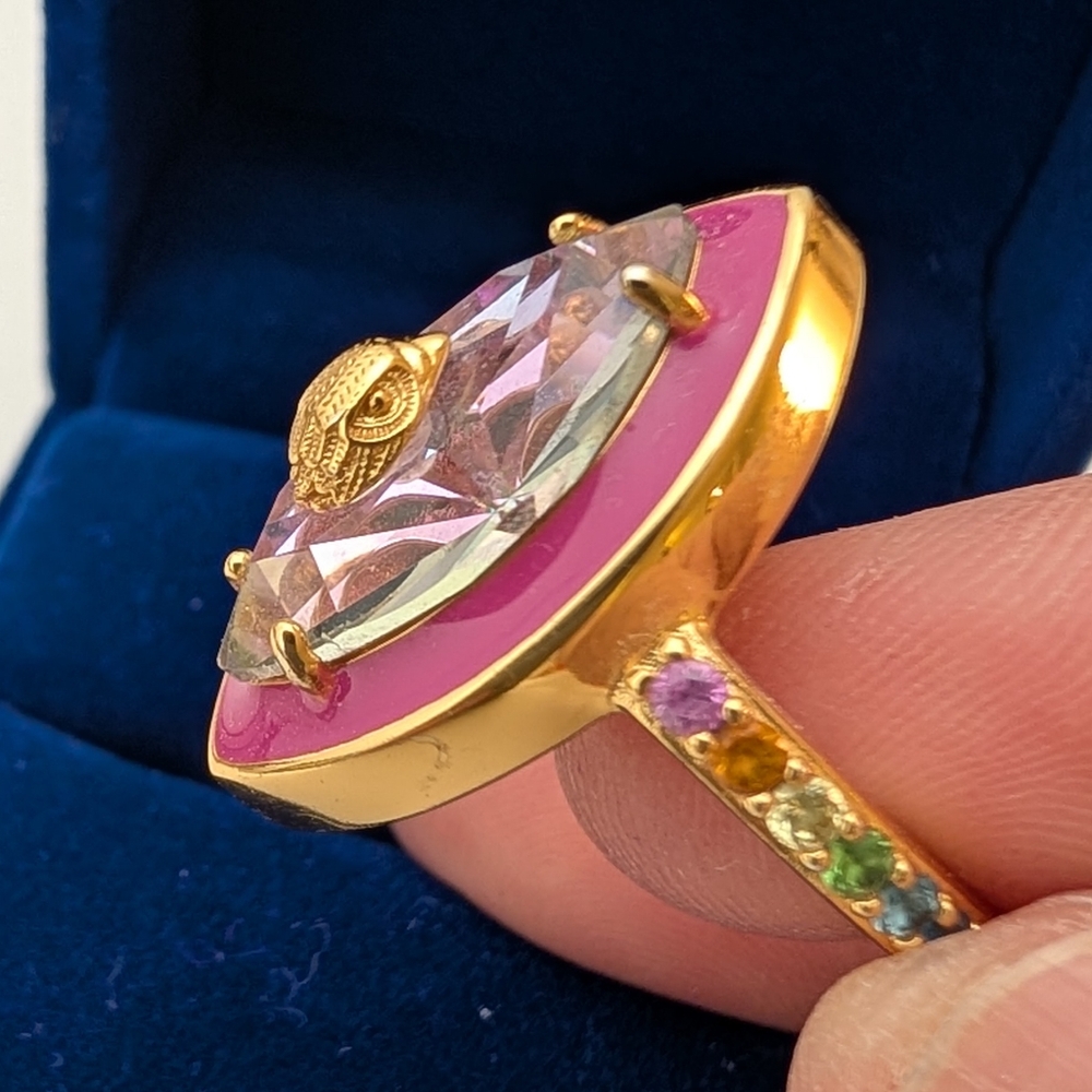 Kurt Geiger Eagle head Rainbow Pride Cocktail Ring Size 8